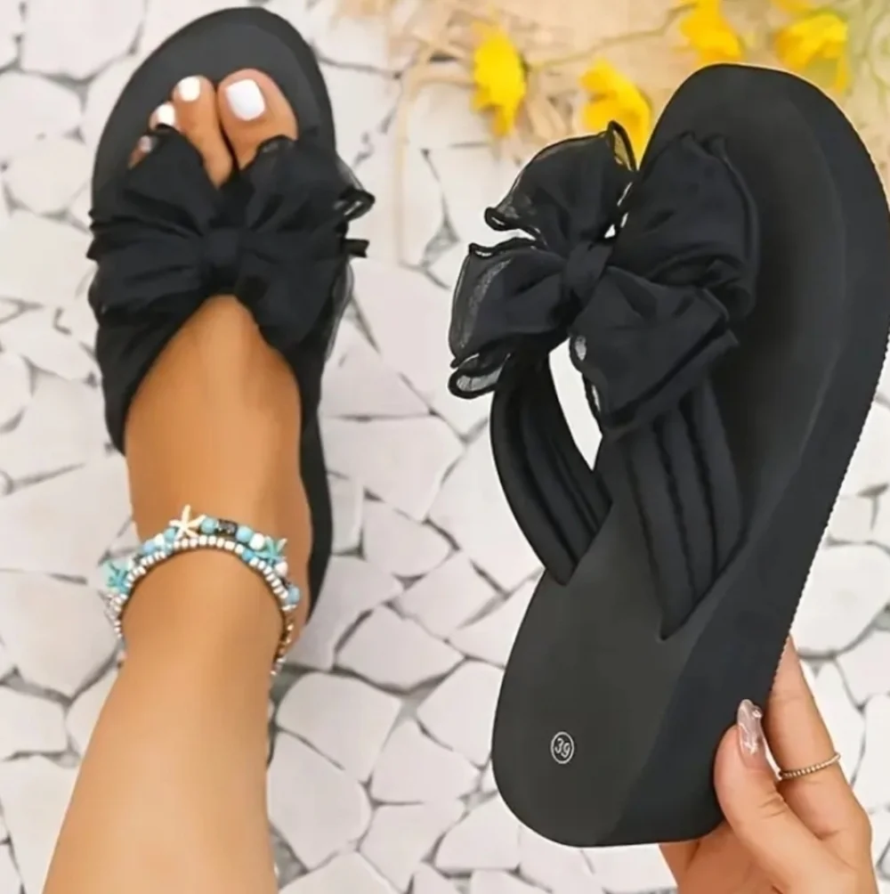 Bowknot Wedge Platform Flip flops
